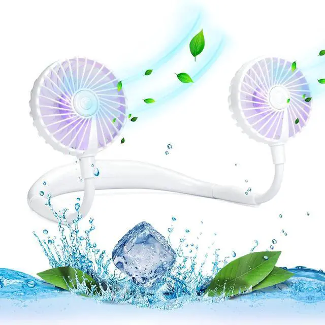 Main image of VAGAU Portable Cooling Neck Fan, Rechargeable USB Personal Neck Fan with Colorful LED lights, 360° Rotation for Office Travel Sport, 3 Adjustable Speeds