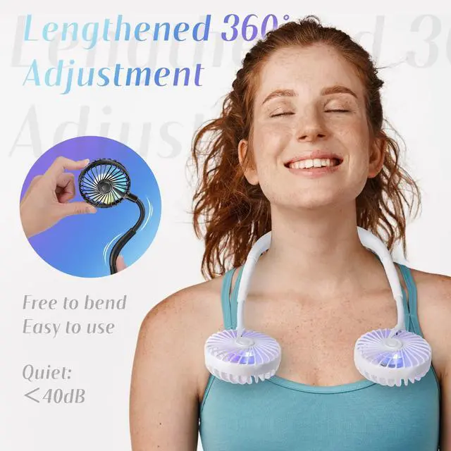 Alt view image 3 of 5 - VAGAU Portable Cooling Neck Fan, Rechargeable USB Personal Neck Fan with Colorful LED lights, 360° Rotation for Office Travel Sport, 3 Adjustable Speeds