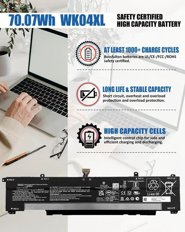 Alt view image 2 of 4 - 70.07Wh WK04XL M39179-005 Laptop Battery Replacement for HP Victus 16-b/16-c/16-d/16-e Series Victus 16-D0013DX/16-D0001UR/16-D1113TX/16-E0005UA/16-E0029UR/HSTNN-OB2C M38822-AC1 - 15.4V 4-Cell