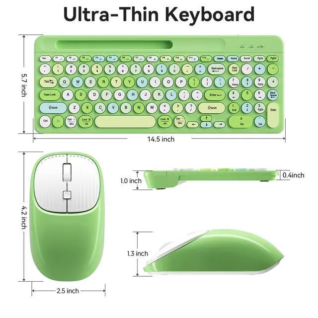 Alt view image 5 of 5 - Bluetooth Keyboard and Mouse Wireless, Multi-Device Rechargeable Keyboard and Mouse Combo with Phone Holder (Bluetooth 5.0+3.0+2.4GHz) Quiet Ergonomic Compatible with Mac/Windows/iOS/Android (Green)