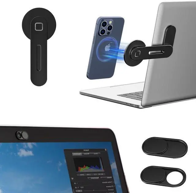 Main image of CloudValley Webcam Slider + Adjustable Laptop Magnetic Phone Holder Bundled Items (Black)