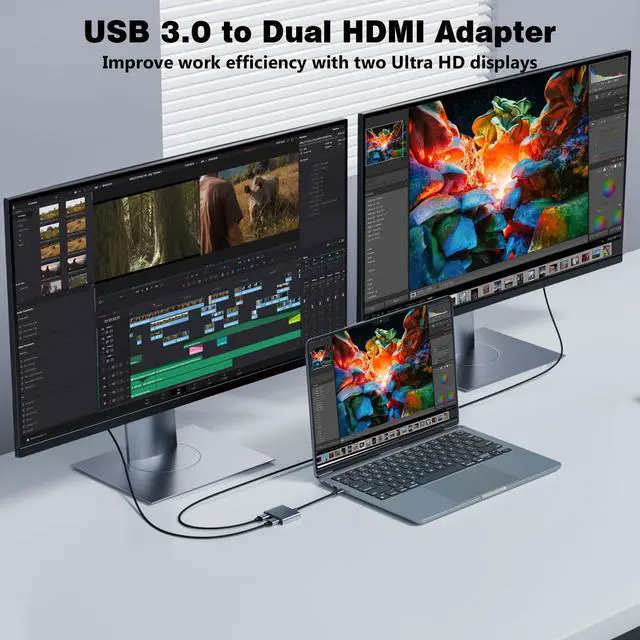 Alt view image 2 of 5 - SWITCHFLUX USB to HDMI Adapter,[Gold-Plated & Aluminum Shell] USB 3.0 to Dual HDMI for Dual Monitors,USB A to HDMI Splitter Support Windows,macOS - Driver Installation Required