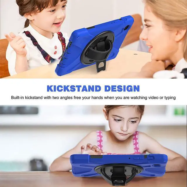 Alt view image 2 of 5 - ZenRich for Samsung Galaxy Tab A7 Lite Case 8.7" (SM-T220/ T225/ T227), Heavy Duty Full-Body Shockproof Protective Case with Rotating Stand, Hand/Shoulder Strap for Tab A7 Lite, Blue