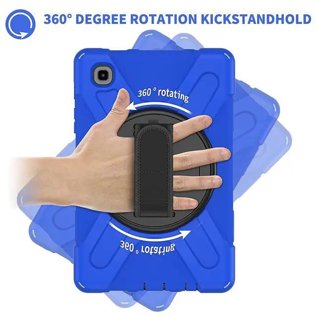 Alt view image 3 of 5 - ZenRich for Samsung Galaxy Tab A7 Lite Case 8.7" (SM-T220/ T225/ T227), Heavy Duty Full-Body Shockproof Protective Case with Rotating Stand, Hand/Shoulder Strap for Tab A7 Lite, Blue