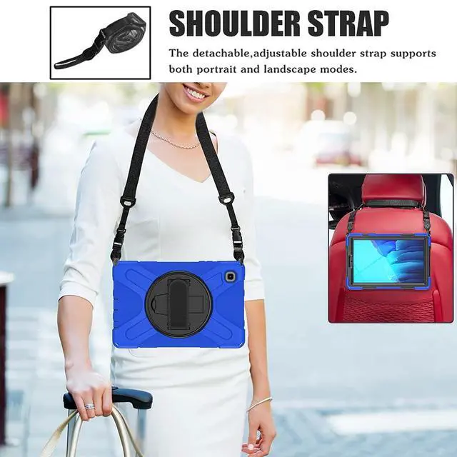 Alt view image 4 of 5 - ZenRich for Samsung Galaxy Tab A7 Lite Case 8.7" (SM-T220/ T225/ T227), Heavy Duty Full-Body Shockproof Protective Case with Rotating Stand, Hand/Shoulder Strap for Tab A7 Lite, Blue