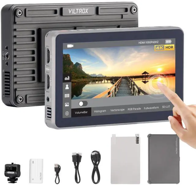 Main image of VILTROX DC-X2 6'' Touchscreen Full HD IPS Camera Monitor, 2000 nits 4K HDMI in/Out Video Field Monitor Kit with Sunshade Hood, 3D LUT, Waveform, Histogram & Vectorscope Tools, Black