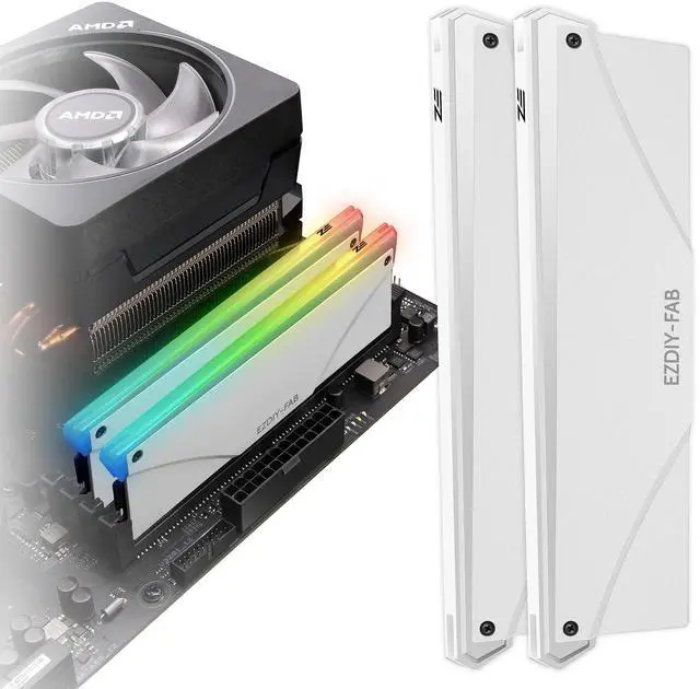 Main image of EZDIY-FAB 5V ARGB Memory RAM Cooler DDR Heatsink for DIY PC Game MOD DDR3 DDR4- White (Compatible with Aura Sync, RGB Fusion and Mystic Light Sync)-2 Pack-PI061