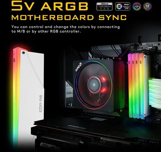 Alt view image 2 of 5 - EZDIY-FAB 5V ARGB Memory RAM Cooler DDR Heatsink for DIY PC Game MOD DDR3 DDR4- White (Compatible with Aura Sync, RGB Fusion and Mystic Light Sync)-2 Pack-PI061