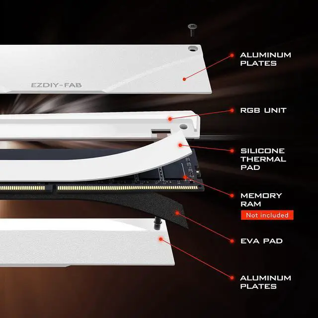 Alt view image 4 of 5 - EZDIY-FAB 5V ARGB Memory RAM Cooler DDR Heatsink for DIY PC Game MOD DDR3 DDR4- White (Compatible with Aura Sync, RGB Fusion and Mystic Light Sync)-2 Pack-PI061