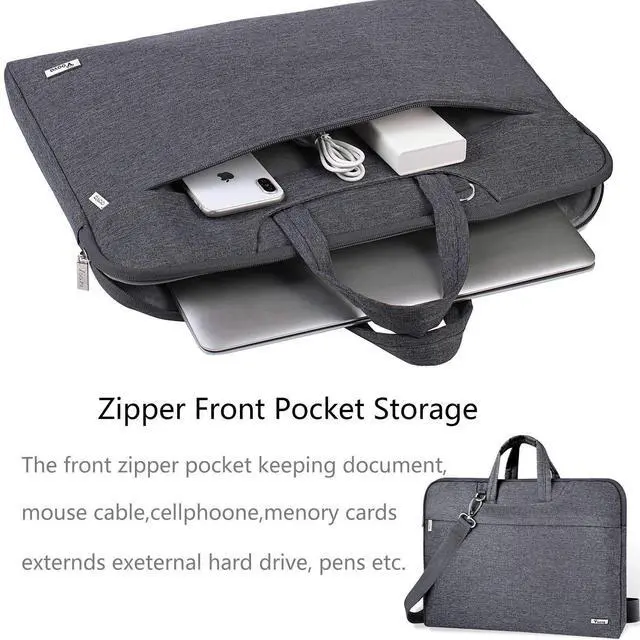 Alt view image 2 of 5 - Voova Laptop Bag 17 17.3 Inch Water-resistant Laptop Sleeve Case with Shoulder Straps & Handle, Computer Case Cover Slim Briefcase Compatible with 17-18 Hp Dell Asus Acer, Grey