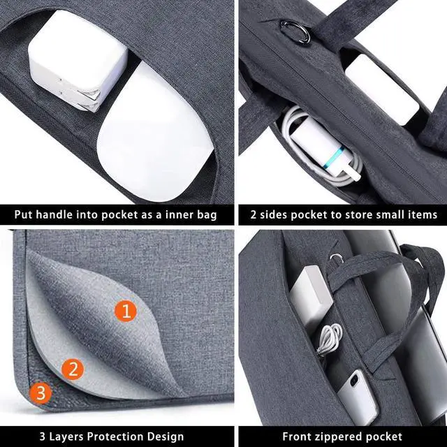 Alt view image 4 of 5 - Voova Laptop Bag 17 17.3 Inch Water-resistant Laptop Sleeve Case with Shoulder Straps & Handle, Computer Case Cover Slim Briefcase Compatible with 17-18 Hp Dell Asus Acer, Grey
