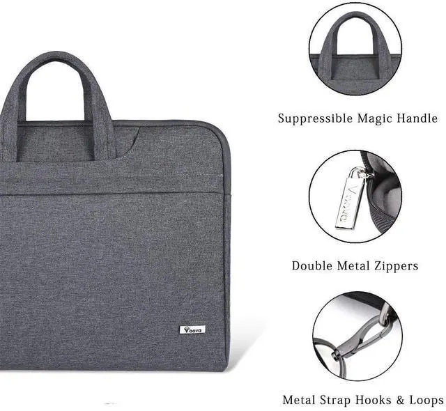 Alt view image 5 of 5 - Voova Laptop Bag 17 17.3 Inch Water-resistant Laptop Sleeve Case with Shoulder Straps & Handle, Computer Case Cover Slim Briefcase Compatible with 17-18 Hp Dell Asus Acer, Grey