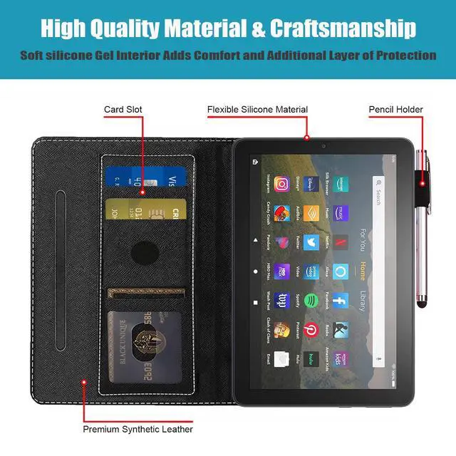 Alt view image 4 of 5 - TBXOSTN Case for Amazon Kindle Fire 7 Tablet (7" Display, 9th/7th Generation, 2019/2017 Release), Premium PU Leather Stand Cover with Smart Auto Wake, Sunflower and Blue Butterfly