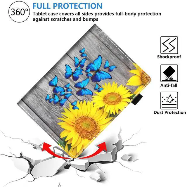 Alt view image 5 of 5 - TBXOSTN Case for Amazon Kindle Fire 7 Tablet (7" Display, 9th/7th Generation, 2019/2017 Release), Premium PU Leather Stand Cover with Smart Auto Wake, Sunflower and Blue Butterfly