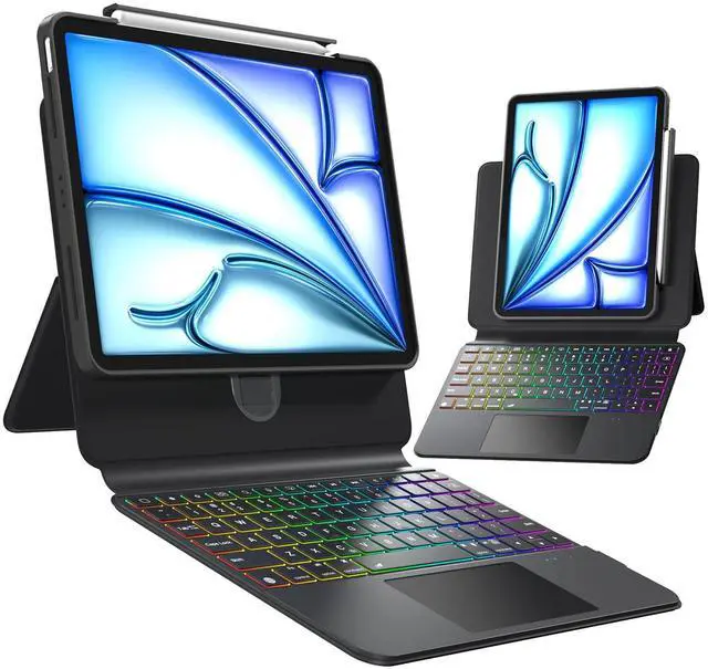 Main image of Uminy Wireless Keyboard Case for iPad Air (M3/M2,2025/2024) 11 Inch, Compatible with 10.9 Inch iPad Air 5th/4th and 11 Inch iPad Pro 4/3/2/1, 360° Rotating Transparent Case, 7 Colors Backlight, Black