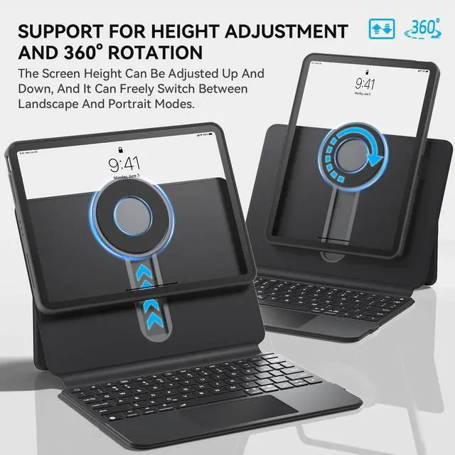 Alt view image 4 of 5 - Uminy Wireless Keyboard Case for iPad Air (M3/M2,2025/2024) 11 Inch, Compatible with 10.9 Inch iPad Air 5th/4th and 11 Inch iPad Pro 4/3/2/1, 360° Rotating Transparent Case, 7 Colors Backlight, Black