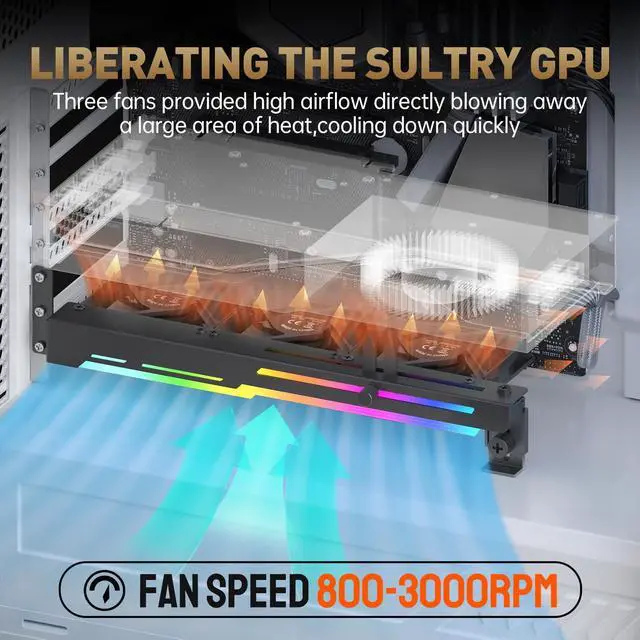 Alt view image 4 of 5 - AsiaHorse Graphics Card Cooler with ARGB 5V 3Pin LED and Three 80mm Fans, RGB LED Graphics Card Holder, GPU Cooler Easy Installation-Black