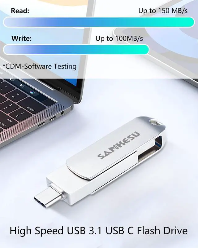 Alt view image 2 of 5 - SANKESU 256GB USB C Flash Drive 3.1,Read Speed Up to 150MB/s, USB A and Type C OTG USB Thumb Drive, Dual Memory Sticks Compatible with Android Phones/PC/Laptop/Macs(Silver)