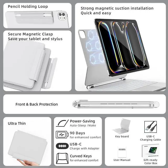 Alt view image 3 of 5 - RAYMCRAFT for iPad Pro 13 inch Case with Keyboard (M4, 2024), Magic Keyboard for iPad Pro 13, Springy Backlit Keys, Stain-Resistant Surface, Multi-Touch Trackpad, White [NOT for iPad Air 13 M2/M3]