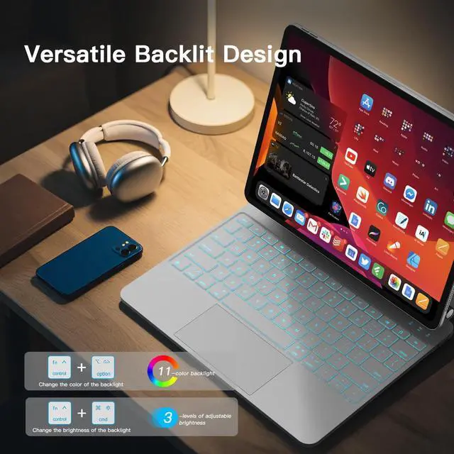 Alt view image 5 of 5 - RAYMCRAFT for iPad Pro 13 inch Case with Keyboard (M4, 2024), Magic Keyboard for iPad Pro 13, Springy Backlit Keys, Stain-Resistant Surface, Multi-Touch Trackpad, White [NOT for iPad Air 13 M2/M3]