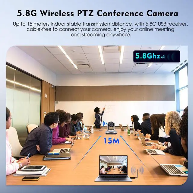 Alt view image 2 of 5 - TOALLIN Wireless PTZ Conference Room Camera, 10X Optical Zoom, 1080P Full HD Video Calling and Streaming, Wireless Conference Webcam for Video Conferencing/Church Services Worship/Online Teaching