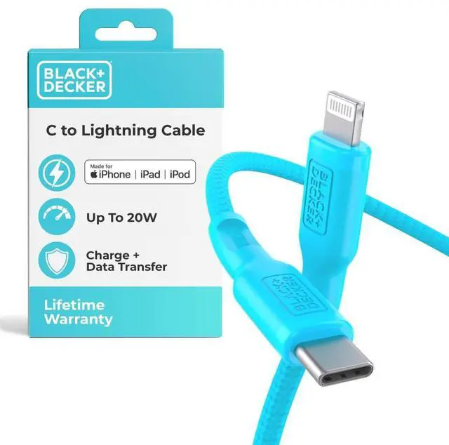 Main image of BLACK+DECKER USB C to Lightning Cable - Fast Compatible iPhone Lightning Cable - Durable Braided Type C iPhone Charger Cord - for Travel and Daily Use - Multiple Colors and Lengths - 9ft