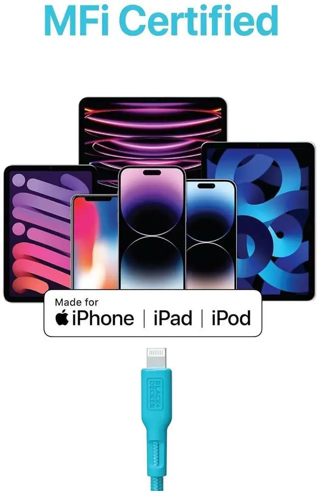 Alt view image 2 of 5 - BLACK+DECKER USB C to Lightning Cable - Fast Compatible iPhone Lightning Cable - Durable Braided Type C iPhone Charger Cord - for Travel and Daily Use - Multiple Colors and Lengths - 9ft