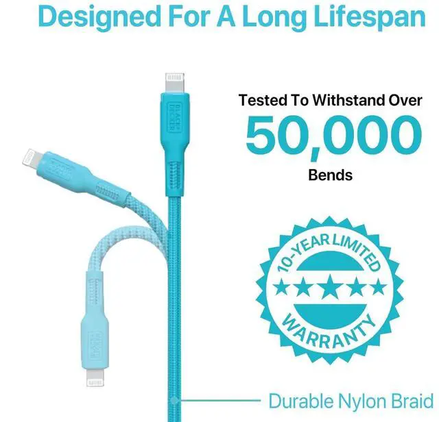 Alt view image 4 of 5 - BLACK+DECKER USB C to Lightning Cable - Fast Compatible iPhone Lightning Cable - Durable Braided Type C iPhone Charger Cord - for Travel and Daily Use - Multiple Colors and Lengths - 9ft