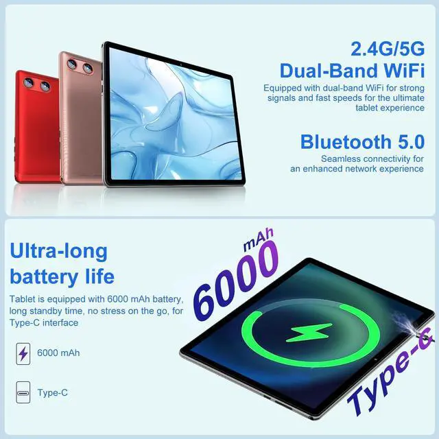 Alt view image 4 of 5 - UJJ 2025 Android 15 Tablet 10 Inch Tablets with Keyboard, 30GB+64GB+1TB Expand, Octa-Core Tablets with 6000mAh Battery, HD IPS Display, 5G WiFi, Split Screen, Widevine L1 - Sliver