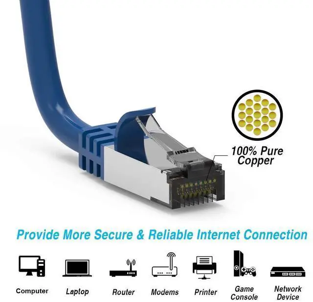 Alt view image 5 of 5 - AEONS Cat 8 Shielded Ethernet Cable 10 ft High Speed 40Gbps Cat8 LAN Network 2000Mhz Gold Plated RJ45 Patch Cords, Heavy Duty Weatherproof S/FTP UV Resistant Computer Wire, UL Listed, Blue