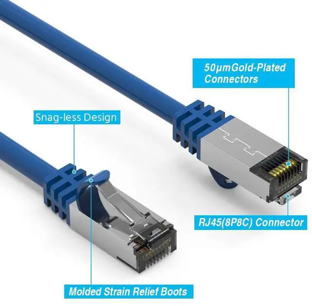 Alt view image 3 of 5 - AEONS Cat 8 Shielded Ethernet Cable 10 ft High Speed 40Gbps Cat8 LAN Network 2000Mhz Gold Plated RJ45 Patch Cords, Heavy Duty Weatherproof S/FTP UV Resistant Computer Wire, UL Listed, Blue