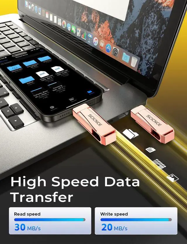 Alt view image 3 of 5 - SCICNCE 512GB Flash Drive Intended for iPhone, USB Memory Stick Storage Backup for Photos Videos, Plug and Play No APP Required, Compatible with iPhone iPad Android and Computers (Rose Gold)