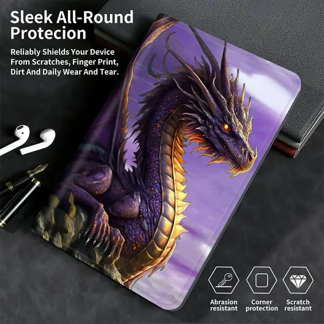 Alt view image 4 of 5 - Case for All-New Kindle Fire HD 10 & 10 Plus Tablet 11th/13th Generation 2021/2023 Lightweight Smart Case Adjustable Stand Protective Cover with Auto Wake/Sleep - Purple Dragon