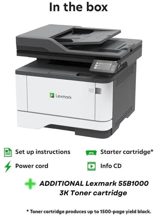 Alt view image 3 of 5 - Lexmark MX331adn Black and White Laser All-in-One Printer with Touchscreen, Duplex Printing and Analogue Fax (3-Series)(29S0150) Bundle with 55B1000 Black 3K Yield Toner Cartridge