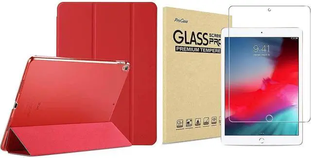 Main image of ProCase iPad Air 3 10.5" 2019 / iPad Pro 10.5" 2017 Red Slim Hard Shell Case Bundle with Tempered Glass Screen Protector