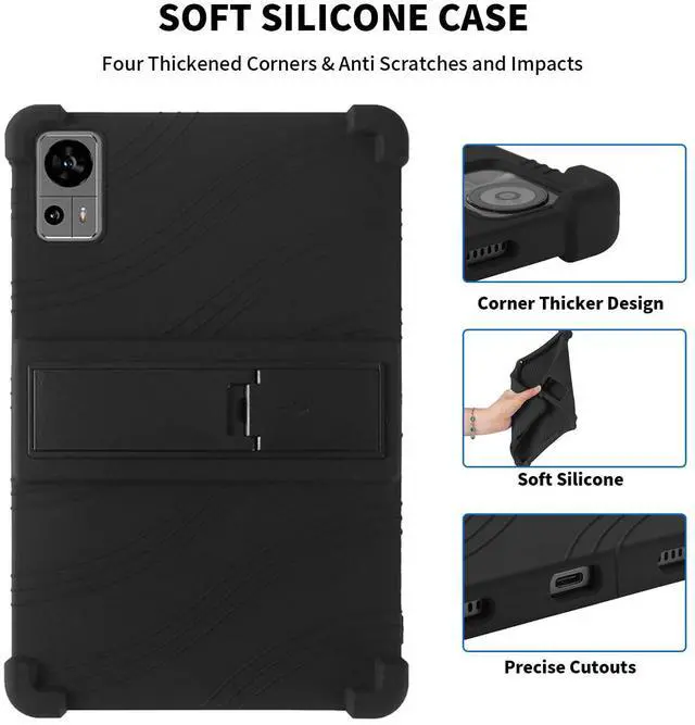 Alt view image 2 of 5 - Hoibon for TECLAST T60 Tablet 2024 Tablet Case with Kickstand [Case for Kids Kids Friendly] Shockproof Silicone Case Come with Tempered Glass Screen Protector for TECLAST T60 Android 14 (Black+2 Pcs)