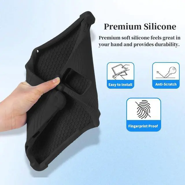 Alt view image 3 of 5 - Hoibon for TECLAST T60 Tablet 2024 Tablet Case with Kickstand [Case for Kids Kids Friendly] Shockproof Silicone Case Come with Tempered Glass Screen Protector for TECLAST T60 Android 14 (Black+2 Pcs)