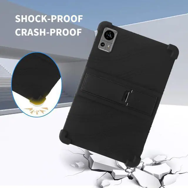 Alt view image 4 of 5 - Hoibon for TECLAST T60 Tablet 2024 Tablet Case with Kickstand [Case for Kids Kids Friendly] Shockproof Silicone Case Come with Tempered Glass Screen Protector for TECLAST T60 Android 14 (Black+2 Pcs)