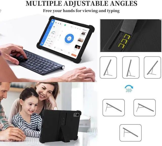 Alt view image 5 of 5 - Hoibon for TECLAST T60 Tablet 2024 Tablet Case with Kickstand [Case for Kids Kids Friendly] Shockproof Silicone Case Come with Tempered Glass Screen Protector for TECLAST T60 Android 14 (Black+2 Pcs)