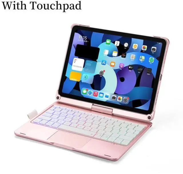 Alt view image 5 of 5 - kaidisen 360 Rotatable Keyboard for iPad A16 (11th Gen, 11", 2025) iPad 10th Generation 2022 10.9 inch Keyboard Case with Touchpad 7 Color Backlight Foldable Backlit Keyboard 360 Rotating,Rose Gold