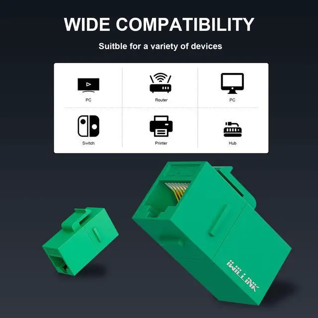 Alt view image 2 of 5 - Iwillink RJ45 Cat6 Keystone Jack 25-Pack - Female to Female Ethernet Coupler, UTP Insert, Green