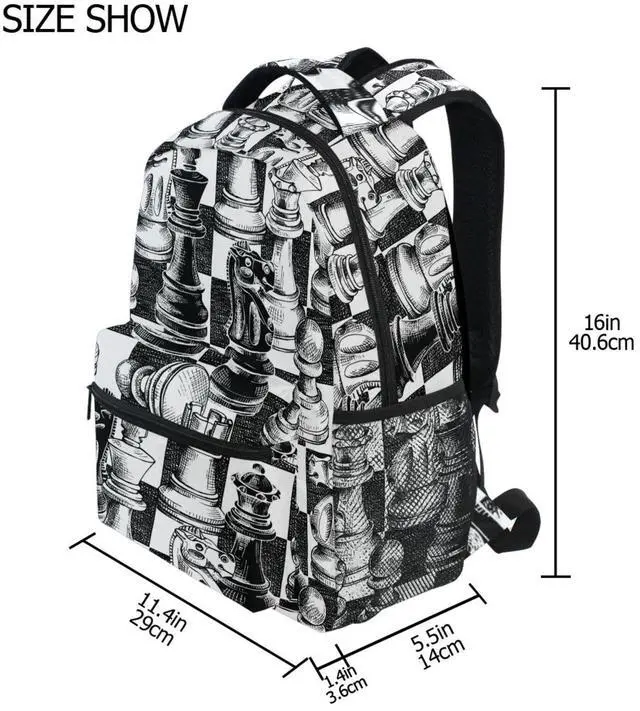 Alt view image 2 of 5 - Oarencol Backpack Black White Chess Board Bookbag Daypack Travel Hiking Camping School Laptop Bag