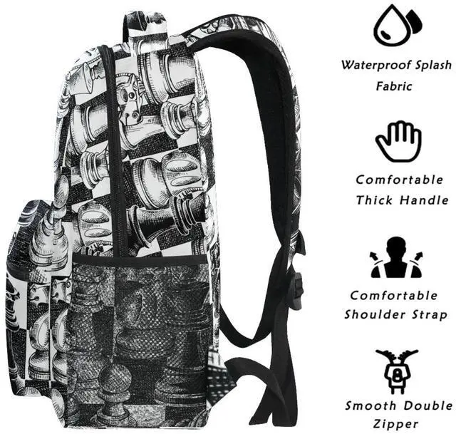 Alt view image 3 of 5 - Oarencol Backpack Black White Chess Board Bookbag Daypack Travel Hiking Camping School Laptop Bag