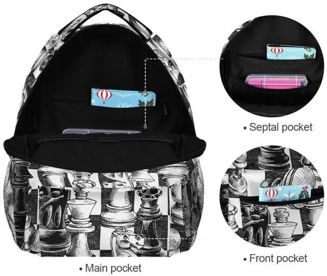 Alt view image 4 of 5 - Oarencol Backpack Black White Chess Board Bookbag Daypack Travel Hiking Camping School Laptop Bag