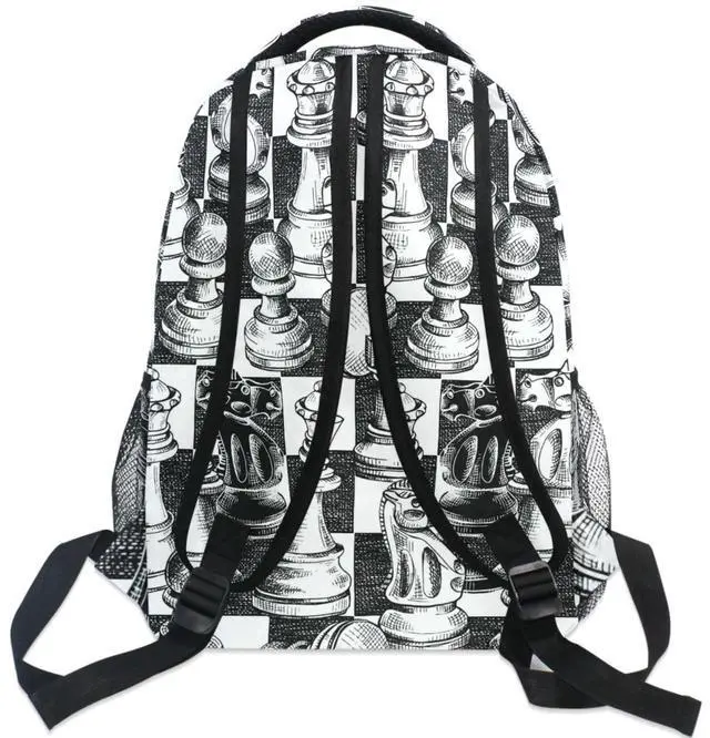 Alt view image 5 of 5 - Oarencol Backpack Black White Chess Board Bookbag Daypack Travel Hiking Camping School Laptop Bag