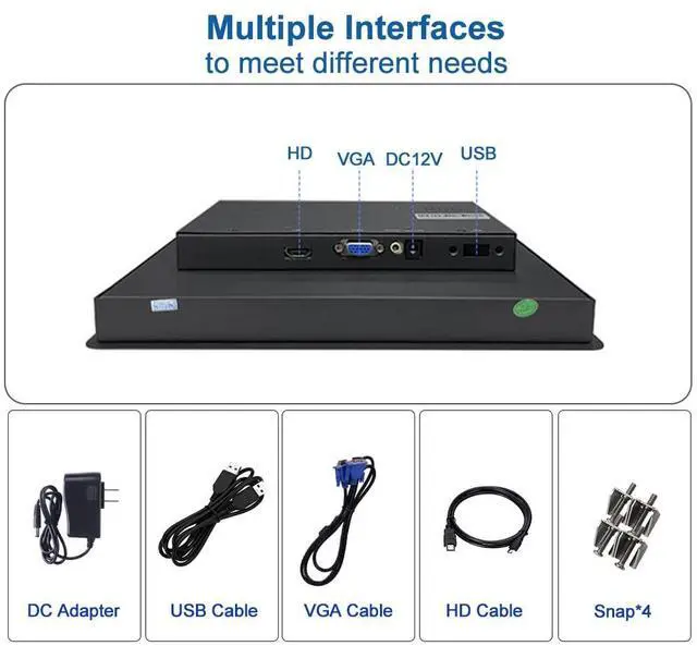 Alt view image 3 of 5 - 15.6 Inch Industrial 10-Point Touch Monitor Open Frame, HDMI/VGA/DVI Interface, Built-in Speakers, Capacitive Touch Screen Technology Metal Frame (Touchscreen, 15.6)