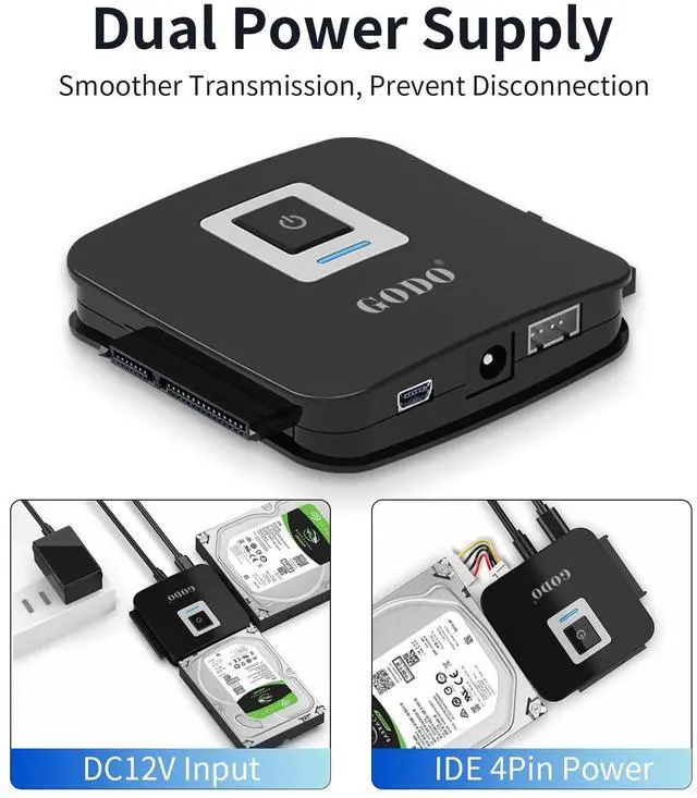 Alt view image 5 of 5 - GODO SATA/IDE to USB 3.0 Adapter,IDE Hard Drive Adapter Kit, Cable Converter for 2.5/3.5 inch and SATA HDD/SSD,5.25 CD-ROM/DVD-ROM,Include 12V/2A Power