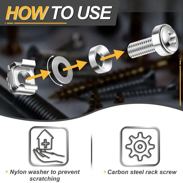 Alt view image 4 of 5 - 100 Sets M6 x 20 mm Rack Mount Cage Nuts, Screws and Washers for Rack Mount Server Cabinet Stainless Steel Silver Mounting Screws and Square Insert Nuts for Server Mounting Routers Shelves
