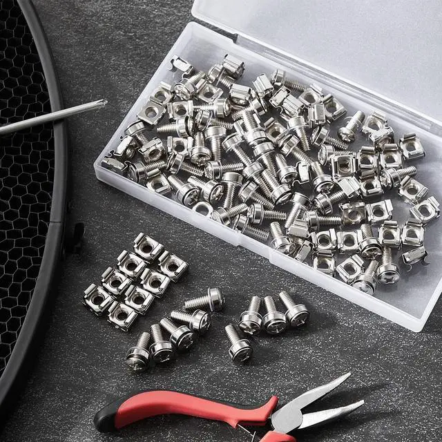 Alt view image 5 of 5 - 100 Sets M6 x 20 mm Rack Mount Cage Nuts, Screws and Washers for Rack Mount Server Cabinet Stainless Steel Silver Mounting Screws and Square Insert Nuts for Server Mounting Routers Shelves