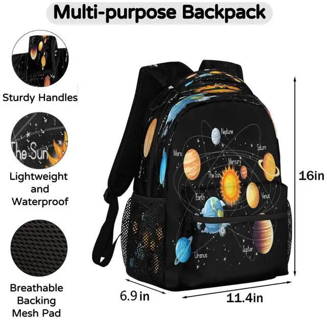Alt view image 2 of 5 - UOYO Backpacks Space Solar System School Bag Student Bookbag Adjustable Shoulder Bags Laptop Rucksack Travel Hiking Camping Daypack for Teens Girls Boys Women Men